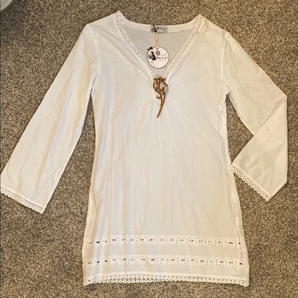 White Lace Trim Women's Tunic